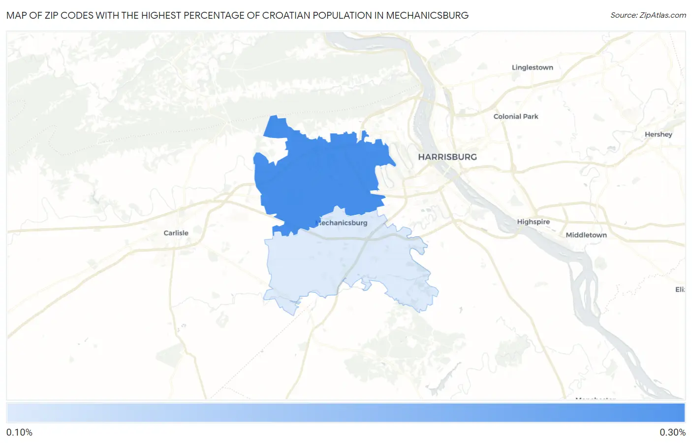 Zip Codes with the Highest Percentage of Croatian Population in Mechanicsburg Map