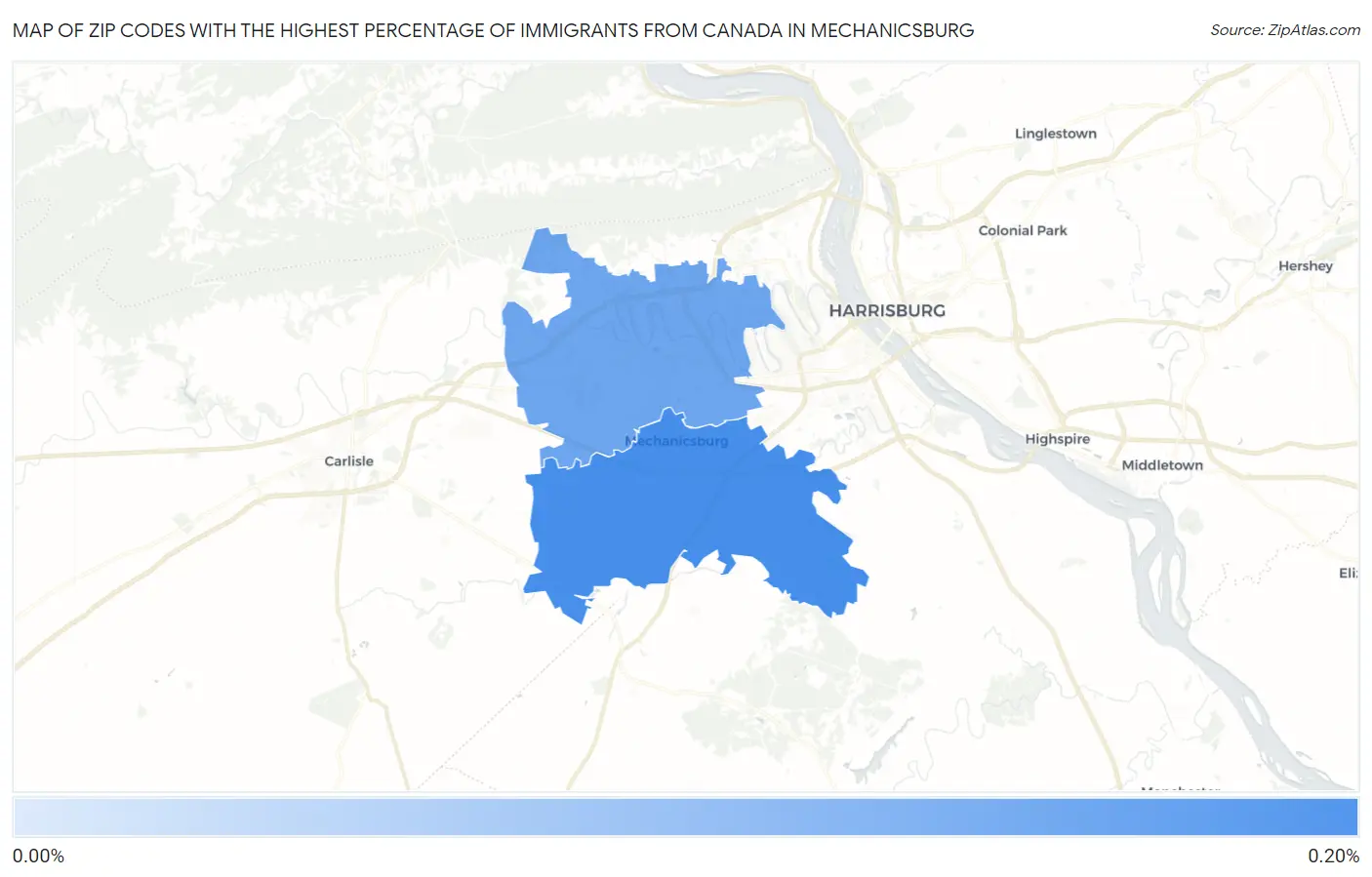 Zip Codes with the Highest Percentage of Immigrants from Canada in Mechanicsburg Map