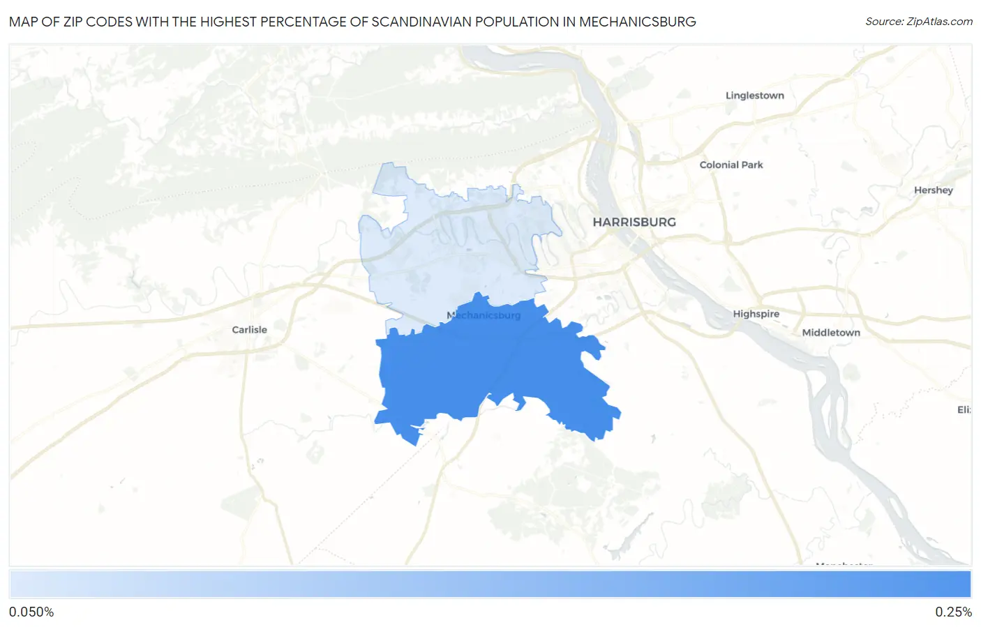 Zip Codes with the Highest Percentage of Scandinavian Population in Mechanicsburg Map