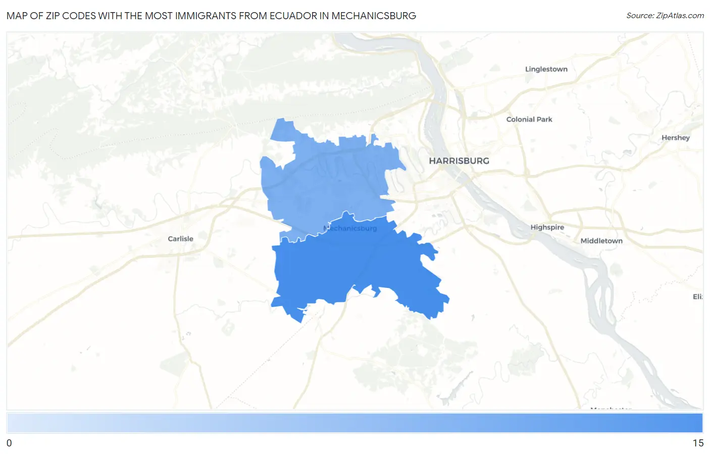 Zip Codes with the Most Immigrants from Ecuador in Mechanicsburg Map