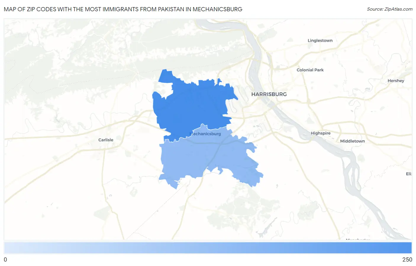Zip Codes with the Most Immigrants from Pakistan in Mechanicsburg Map