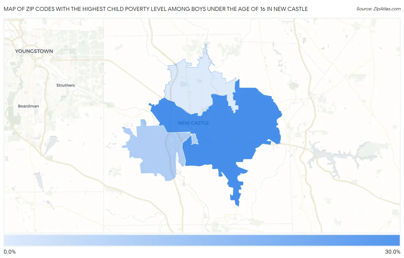 Zip Codes with the Highest Child Poverty Level Among Boys Under the Age of 16 in New Castle Map