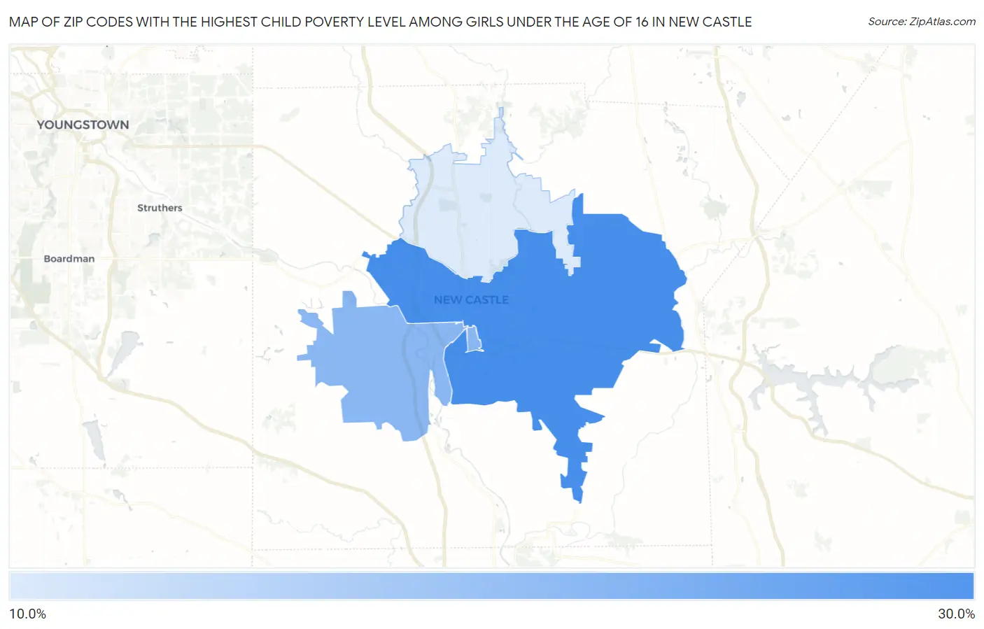 Zip Codes with the Highest Child Poverty Level Among Girls Under the Age of 16 in New Castle Map