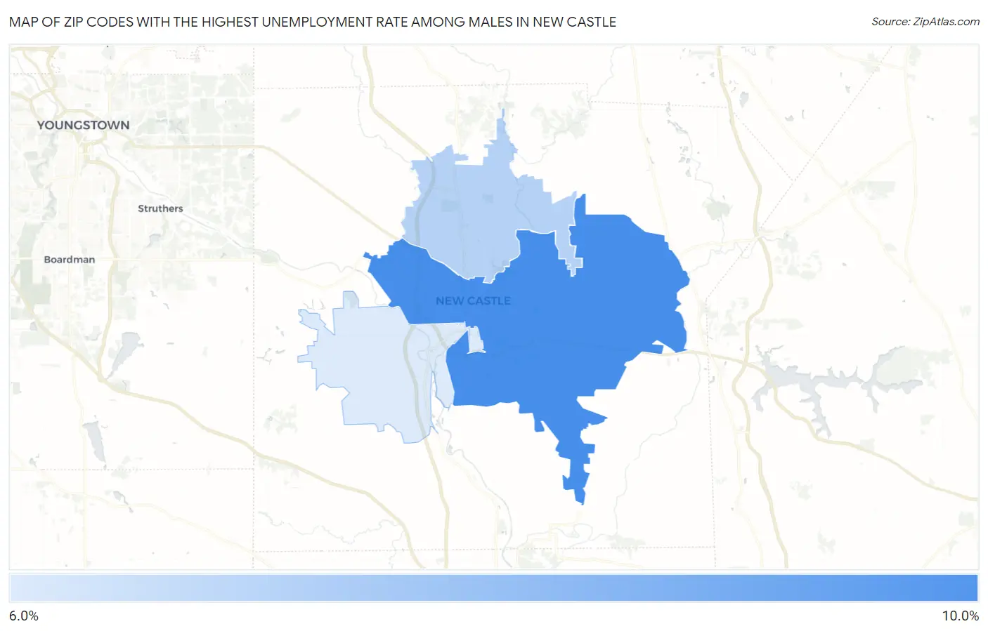 Zip Codes with the Highest Unemployment Rate Among Males in New Castle Map