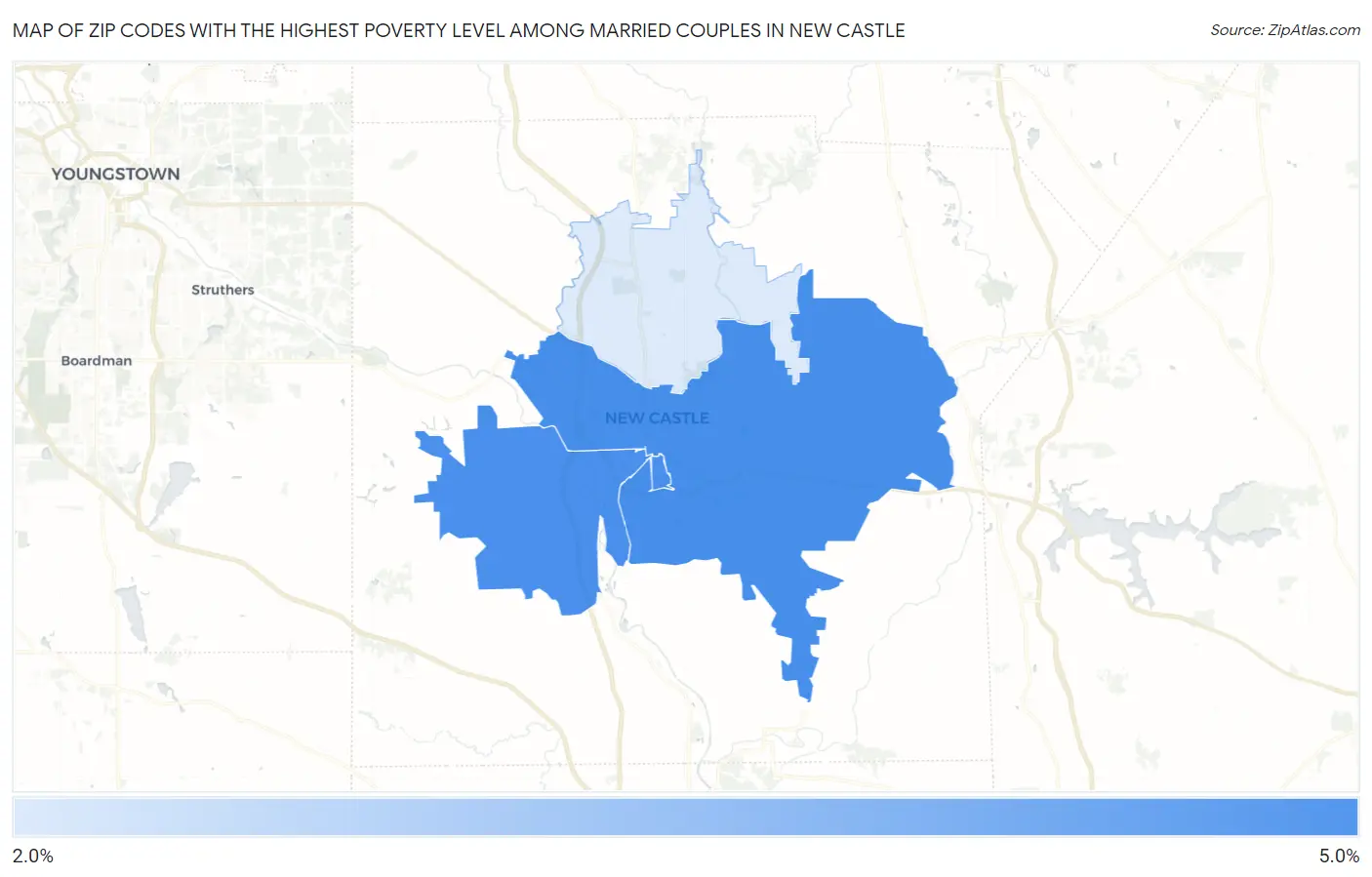 Zip Codes with the Highest Poverty Level Among Married Couples in New Castle Map
