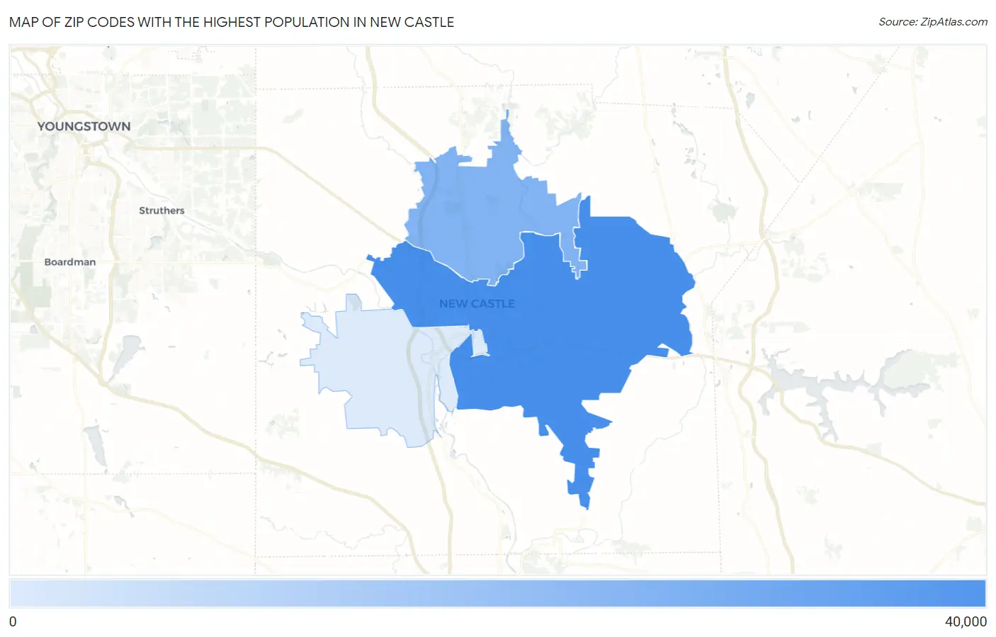Zip Codes with the Highest Population in New Castle Map