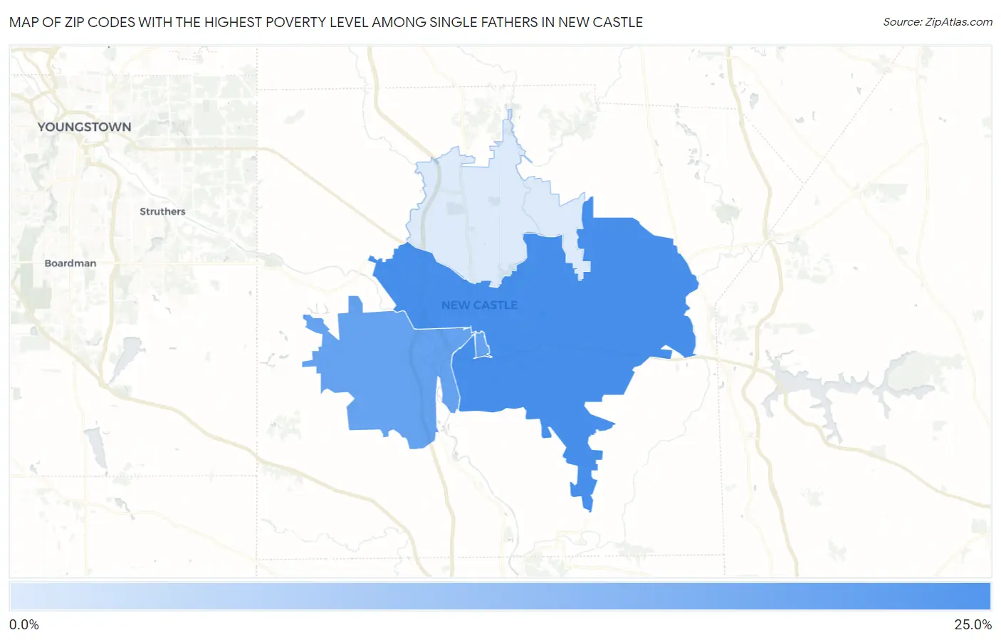 Zip Codes with the Highest Poverty Level Among Single Fathers in New Castle Map