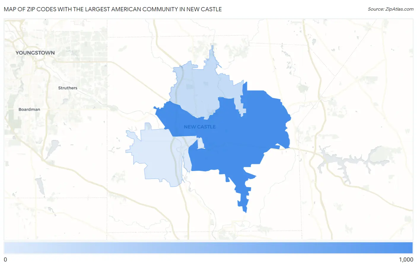 Zip Codes with the Largest American Community in New Castle Map
