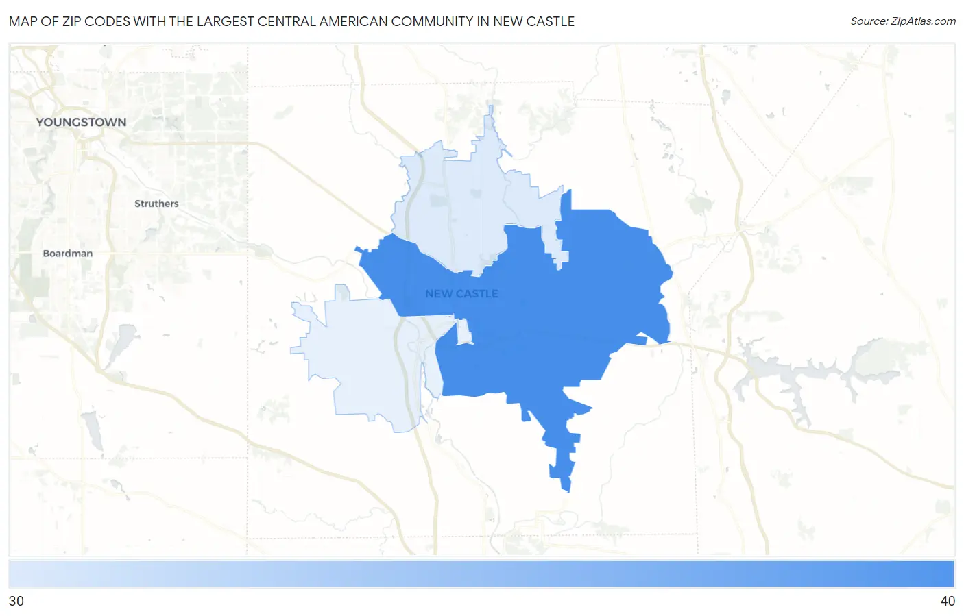 Zip Codes with the Largest Central American Community in New Castle Map