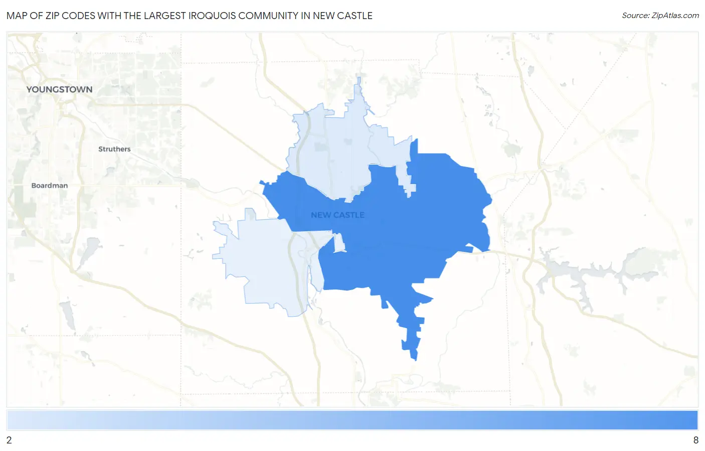 Zip Codes with the Largest Iroquois Community in New Castle Map