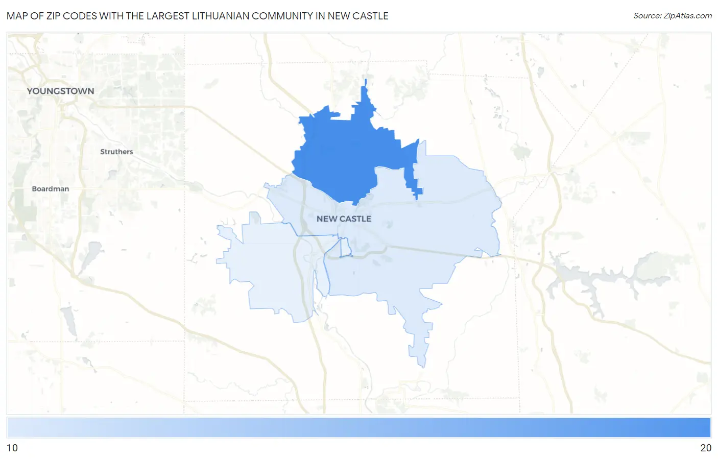 Zip Codes with the Largest Lithuanian Community in New Castle Map