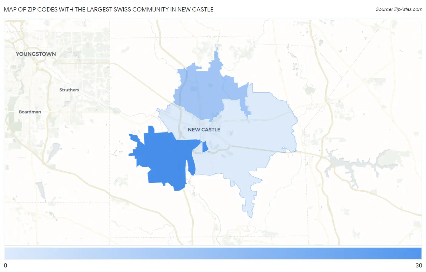 Zip Codes with the Largest Swiss Community in New Castle Map