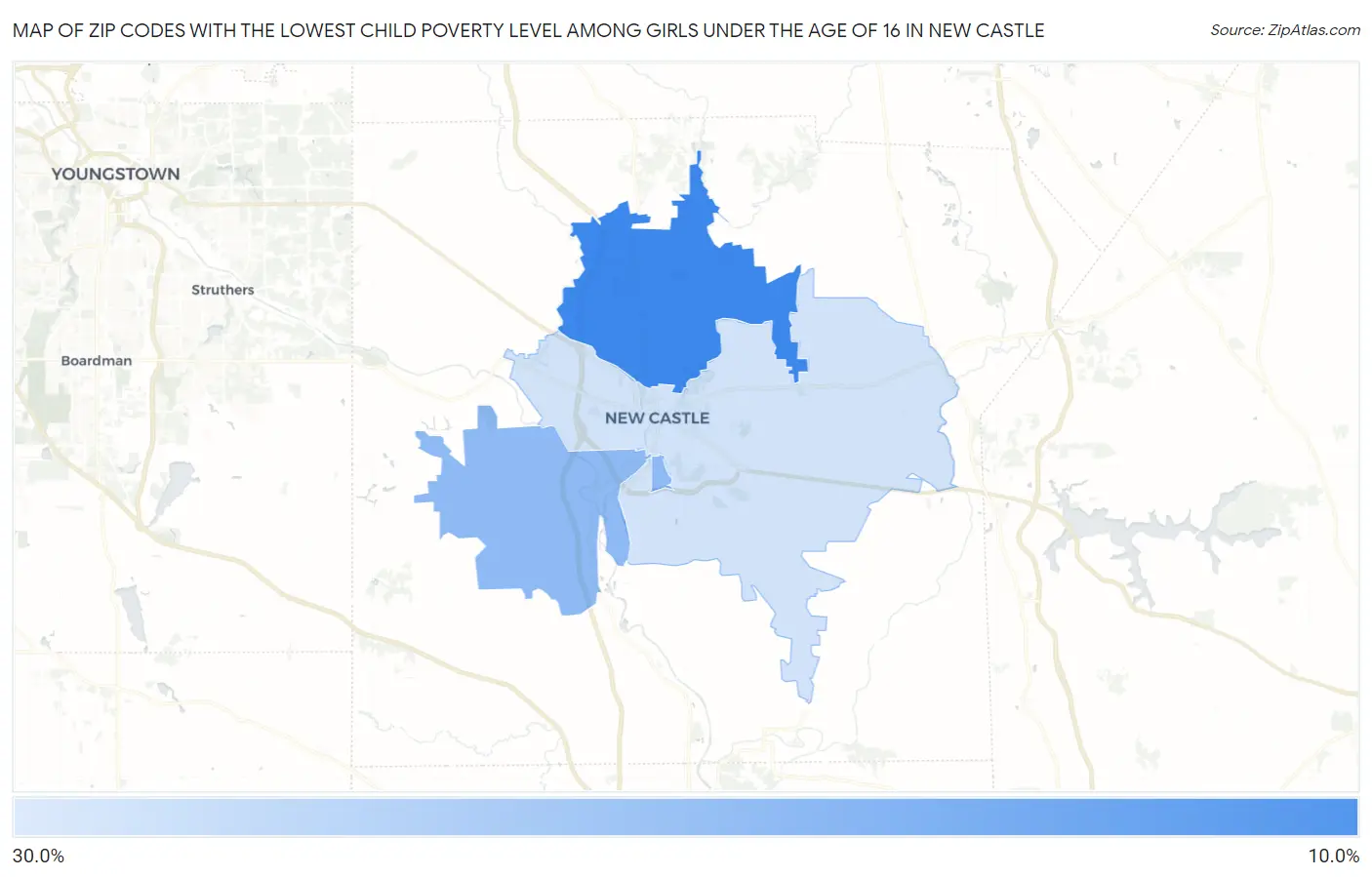 Zip Codes with the Lowest Child Poverty Level Among Girls Under the Age of 16 in New Castle Map