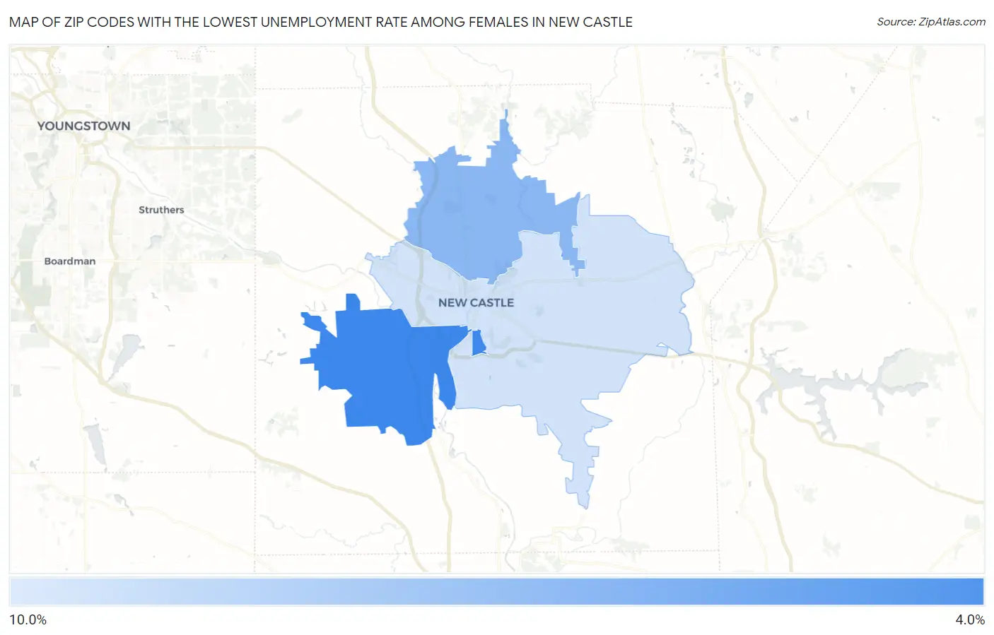 Zip Codes with the Lowest Unemployment Rate Among Females in New Castle Map