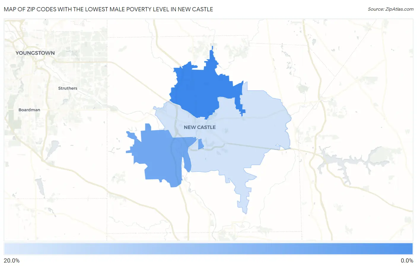 Zip Codes with the Lowest Male Poverty Level in New Castle Map