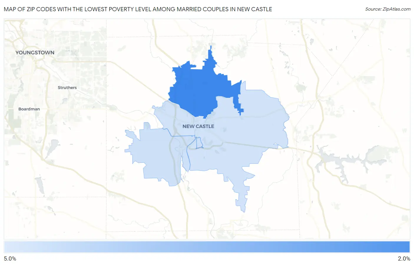 Zip Codes with the Lowest Poverty Level Among Married Couples in New Castle Map