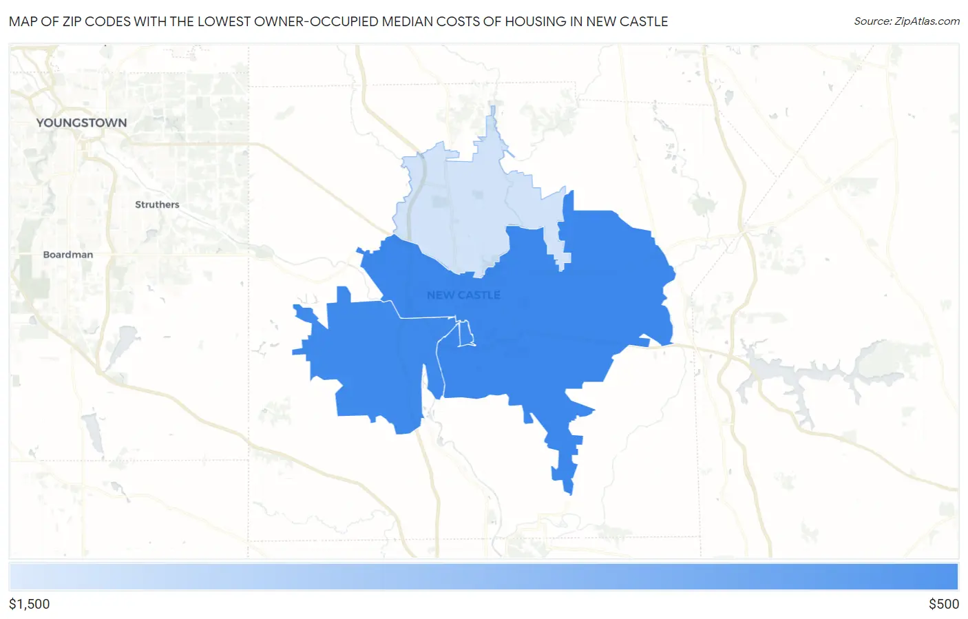 Zip Codes with the Lowest Owner-Occupied Median Costs of Housing in New Castle Map