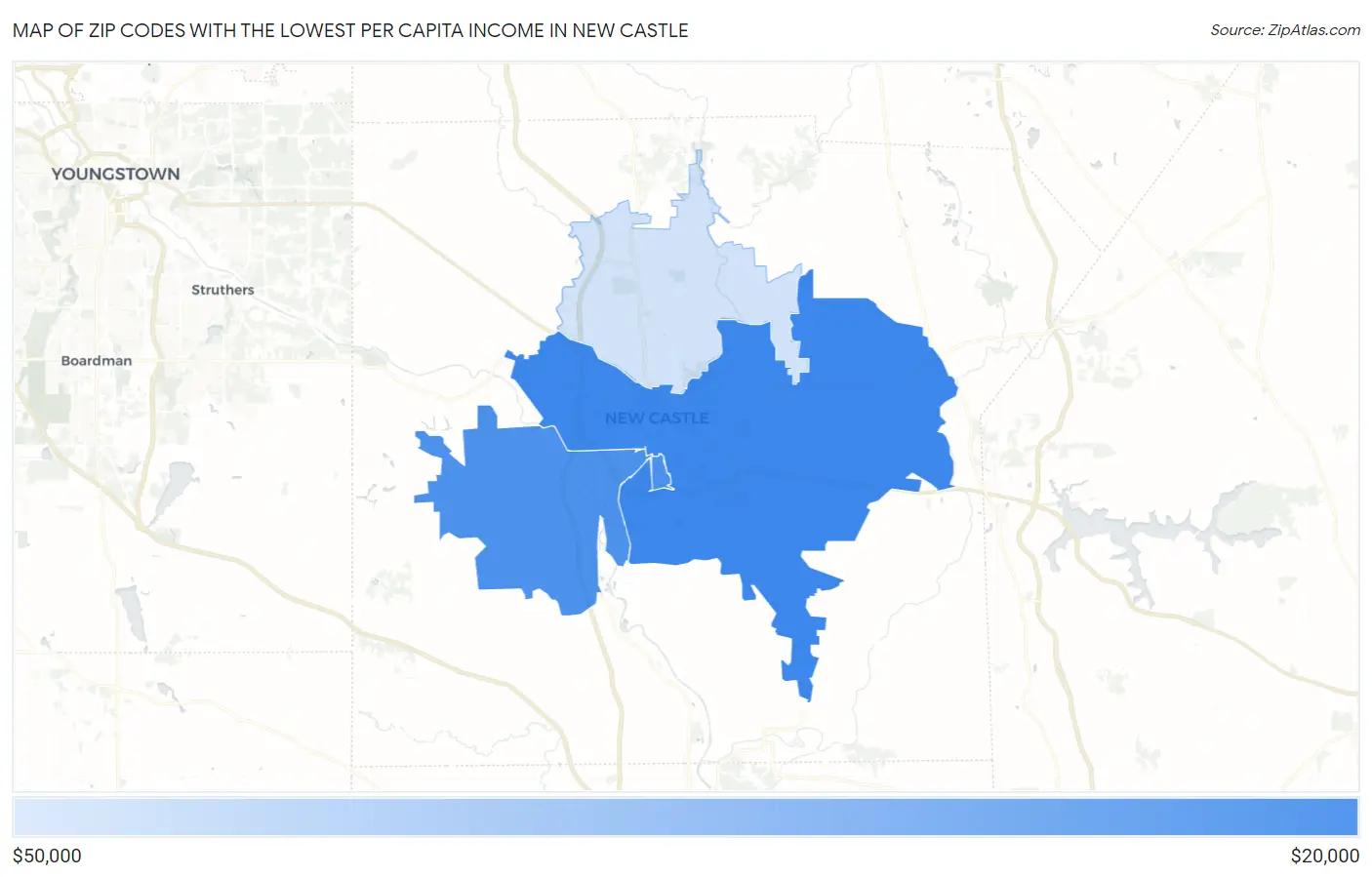 Zip Codes with the Lowest Per Capita Income in New Castle Map