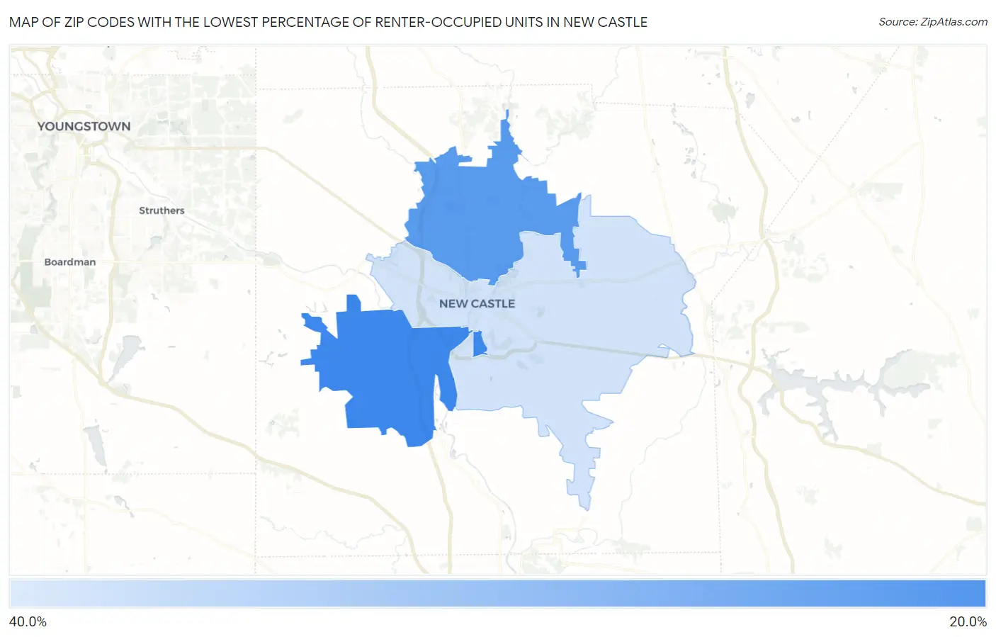 Zip Codes with the Lowest Percentage of Renter-Occupied Units in New Castle Map