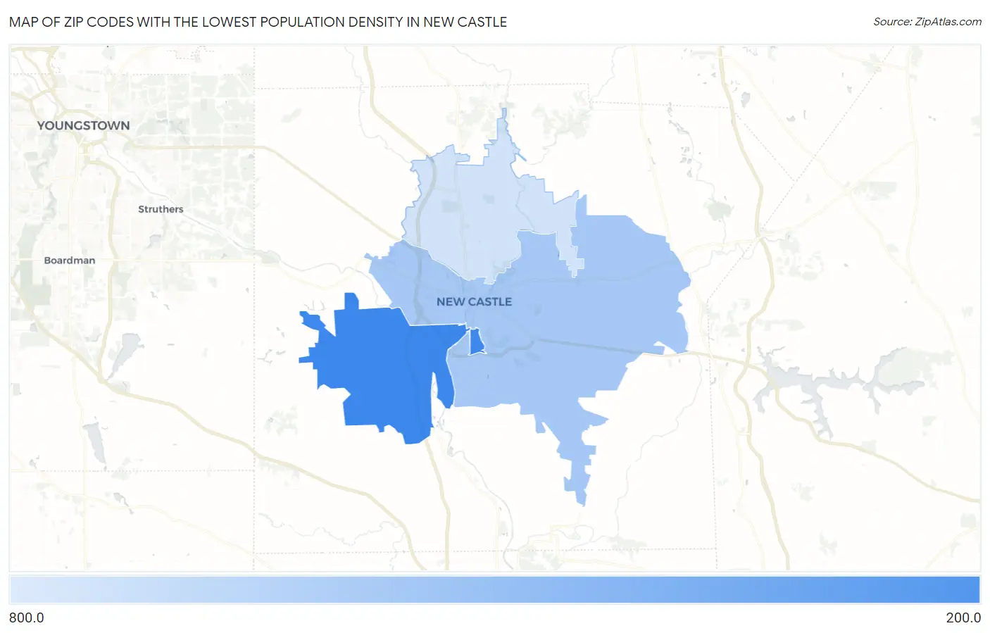 Zip Codes with the Lowest Population Density in New Castle Map