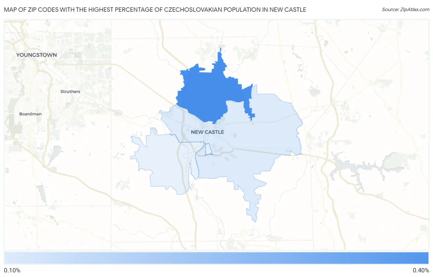 Zip Codes with the Highest Percentage of Czechoslovakian Population in New Castle Map