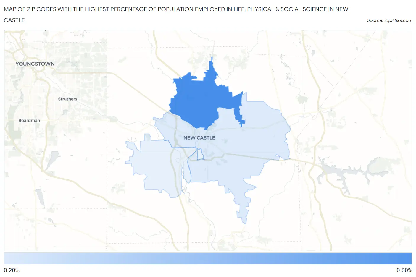 Zip Codes with the Highest Percentage of Population Employed in Life, Physical & Social Science in New Castle Map