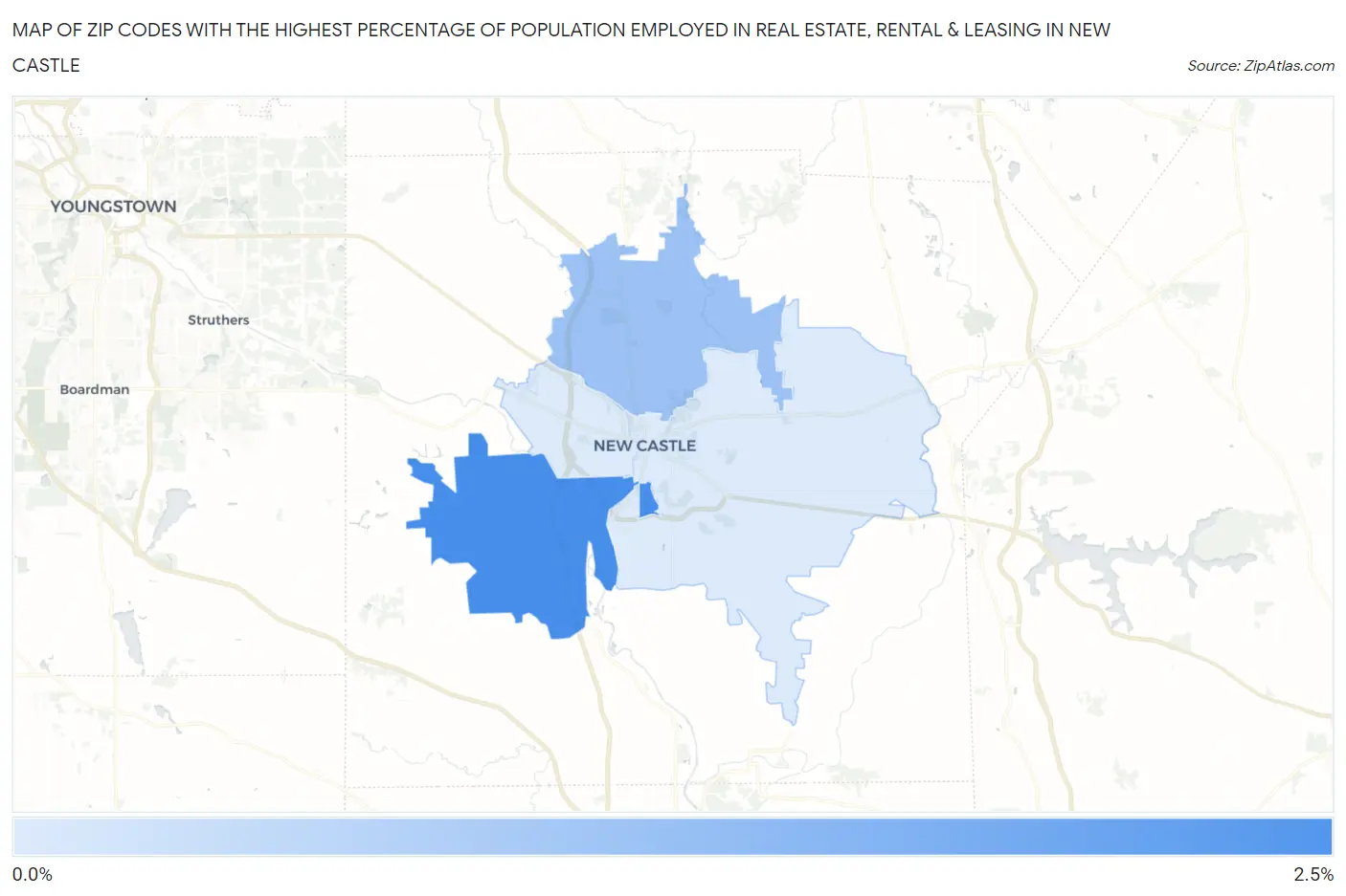 Zip Codes with the Highest Percentage of Population Employed in Real Estate, Rental & Leasing in New Castle Map