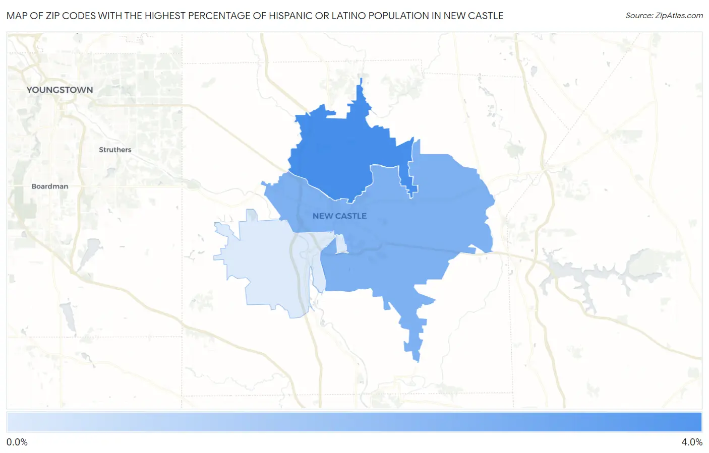 Zip Codes with the Highest Percentage of Hispanic or Latino Population in New Castle Map
