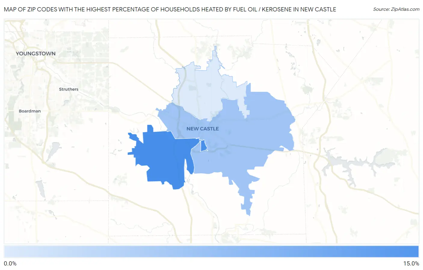 Zip Codes with the Highest Percentage of Households Heated by Fuel Oil / Kerosene in New Castle Map