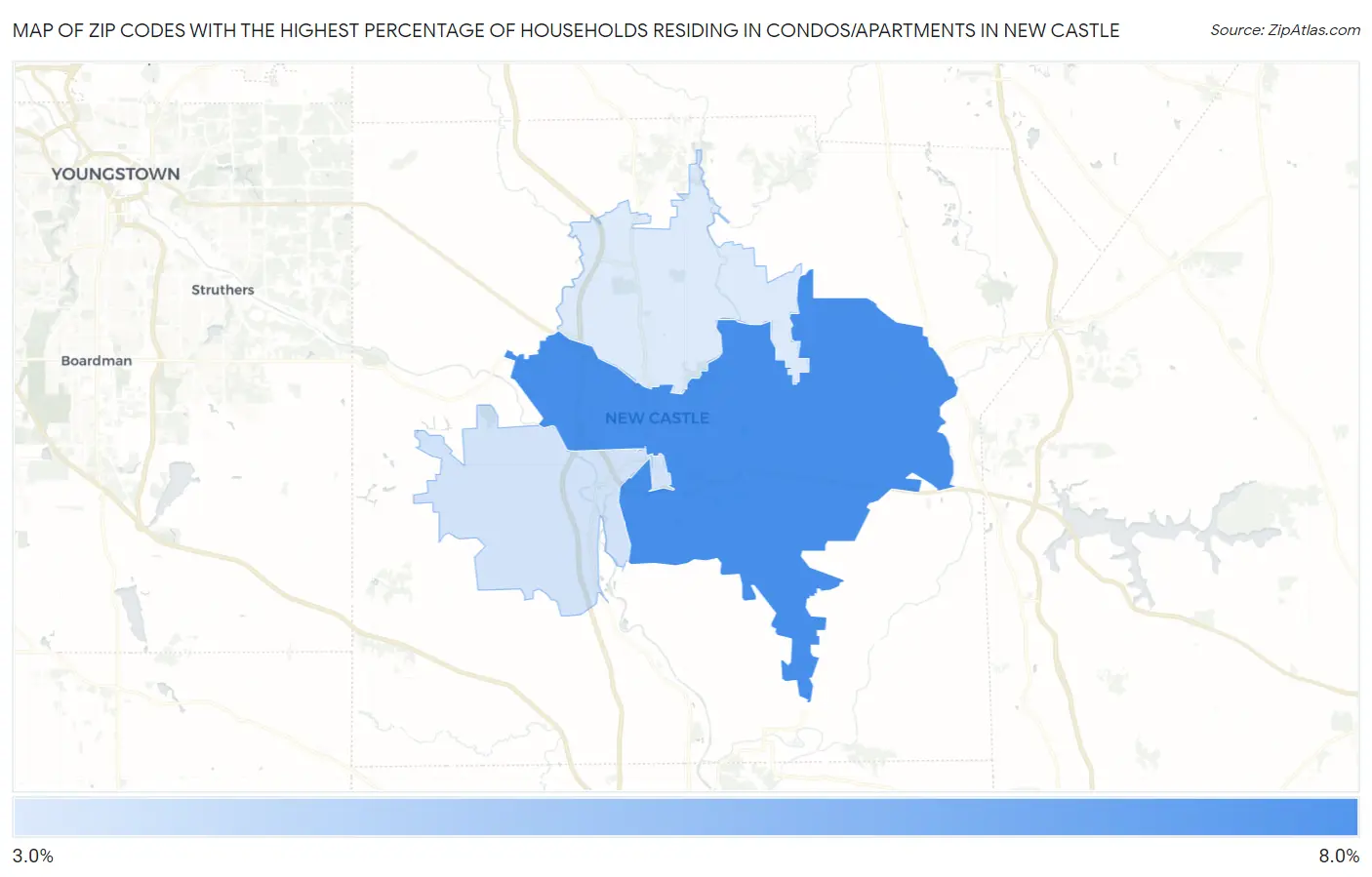 Zip Codes with the Highest Percentage of Households Residing in Condos/Apartments in New Castle Map