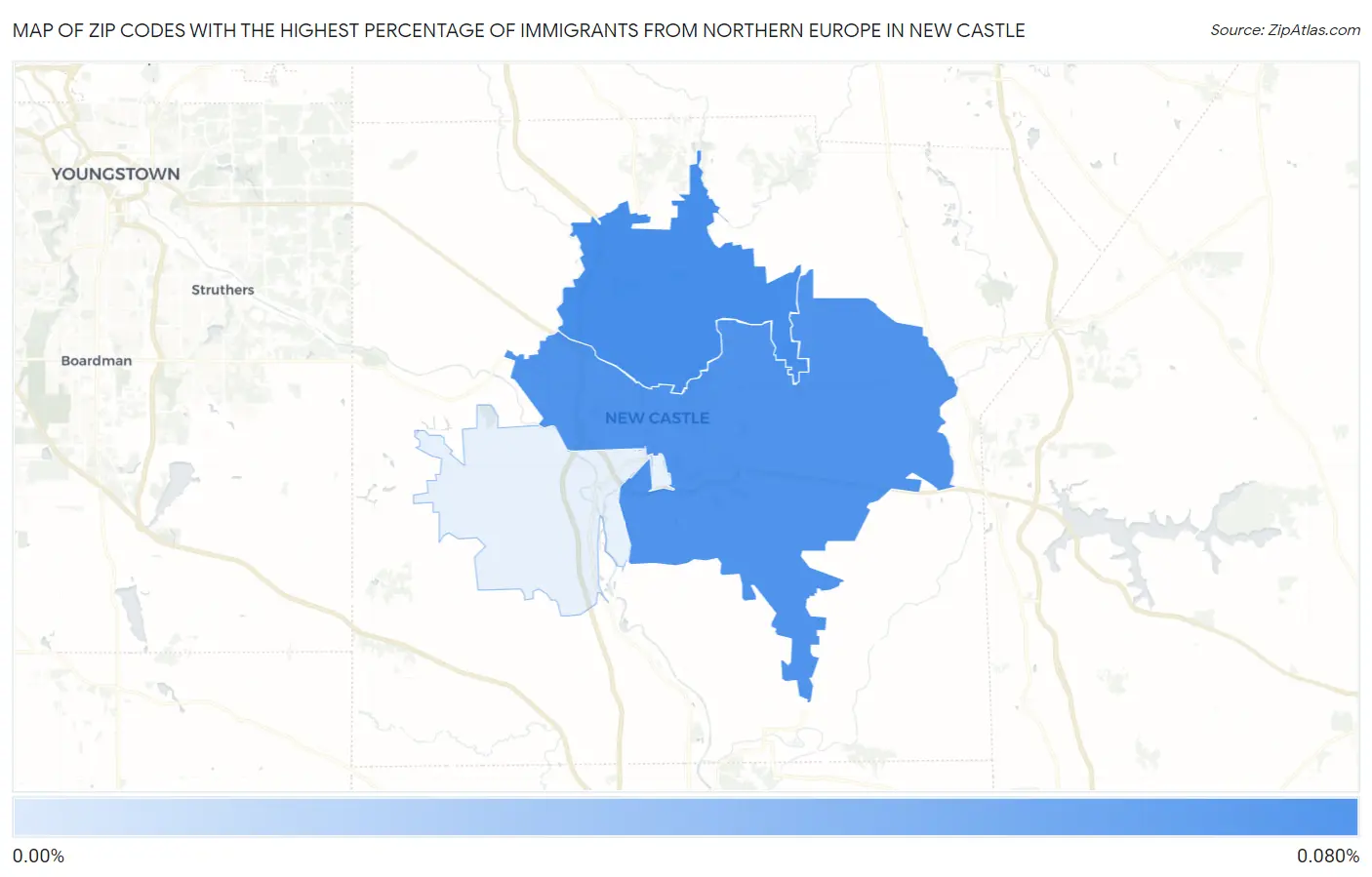 Zip Codes with the Highest Percentage of Immigrants from Northern Europe in New Castle Map