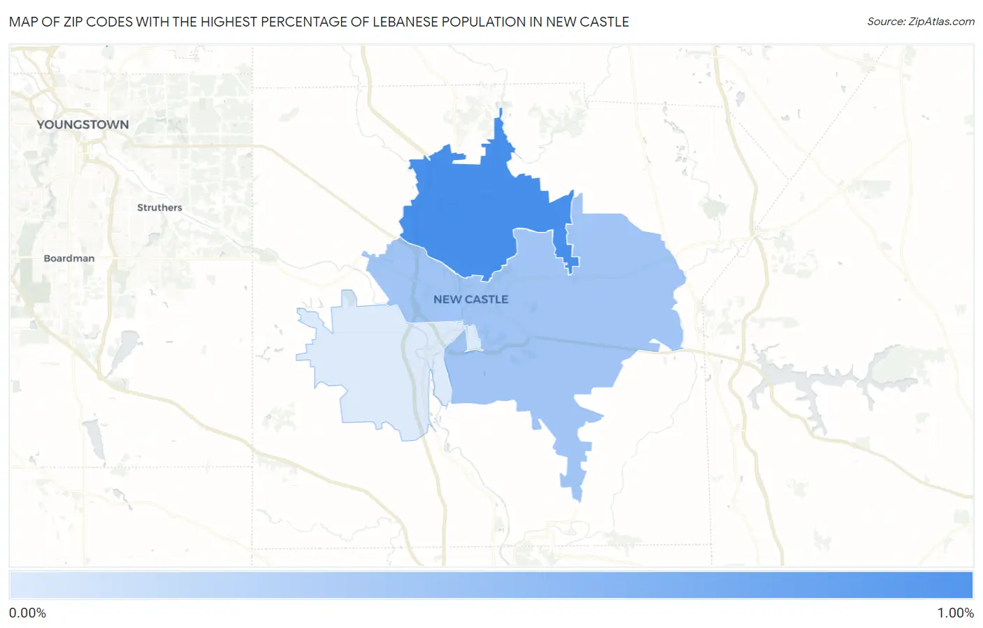 Zip Codes with the Highest Percentage of Lebanese Population in New Castle Map