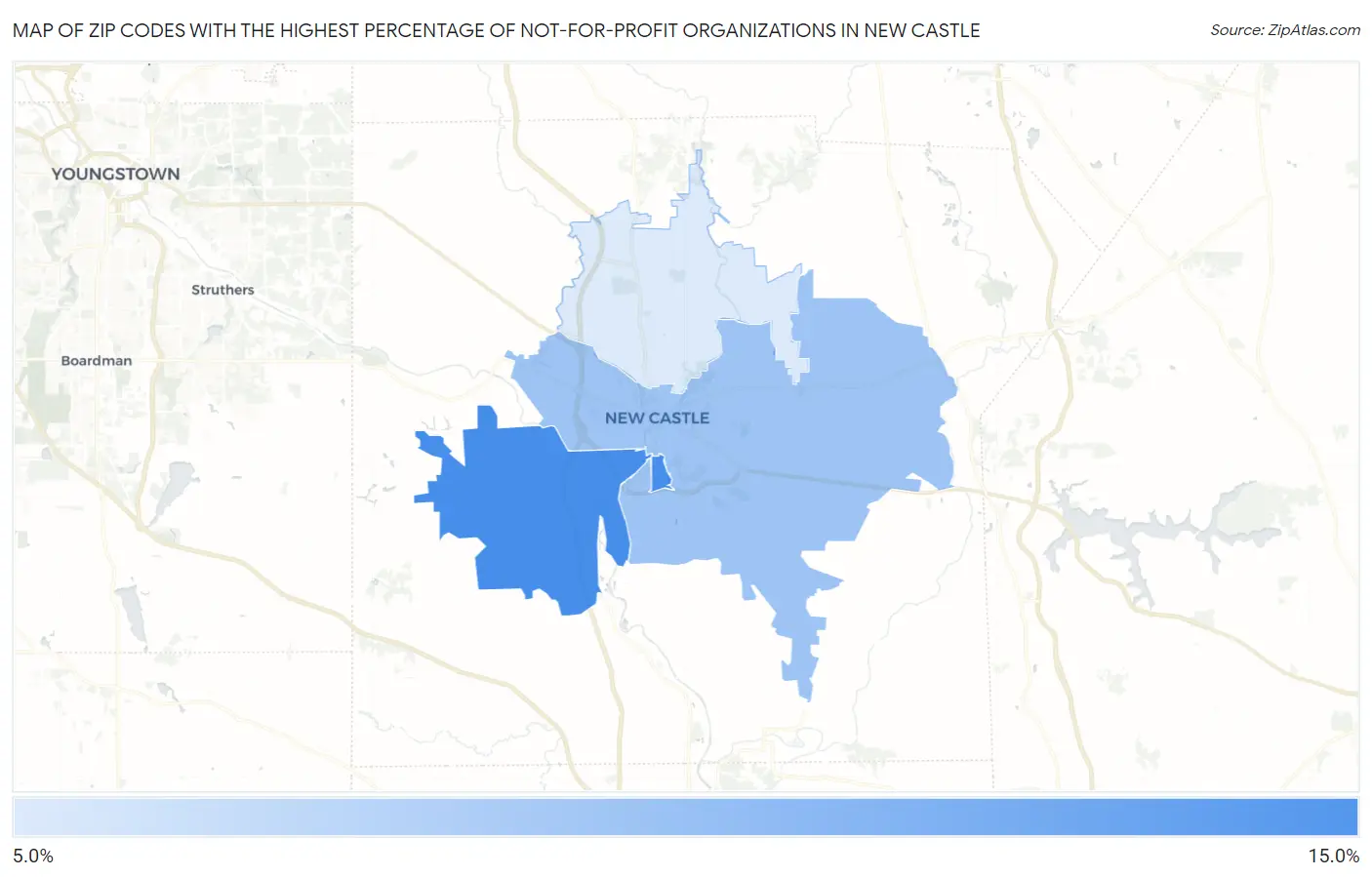Zip Codes with the Highest Percentage of Not-for-profit Organizations in New Castle Map