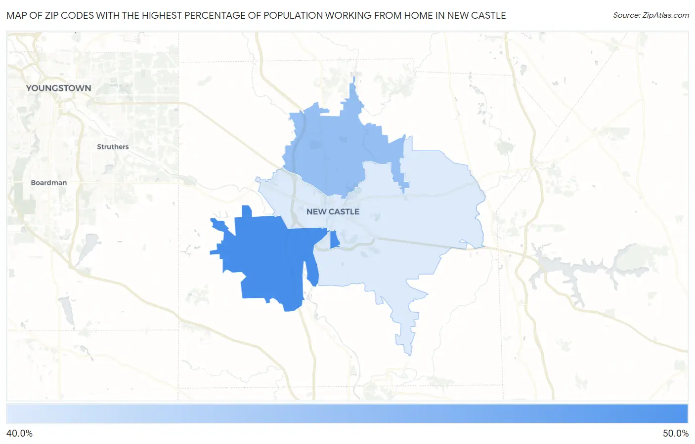 Zip Codes with the Highest Percentage of Population Working from Home in New Castle Map