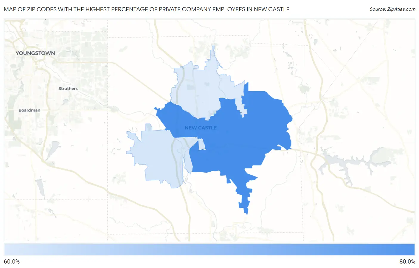 Zip Codes with the Highest Percentage of Private Company Employees in New Castle Map