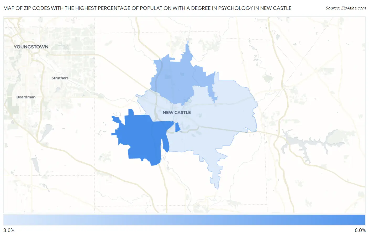 Zip Codes with the Highest Percentage of Population with a Degree in Psychology in New Castle Map