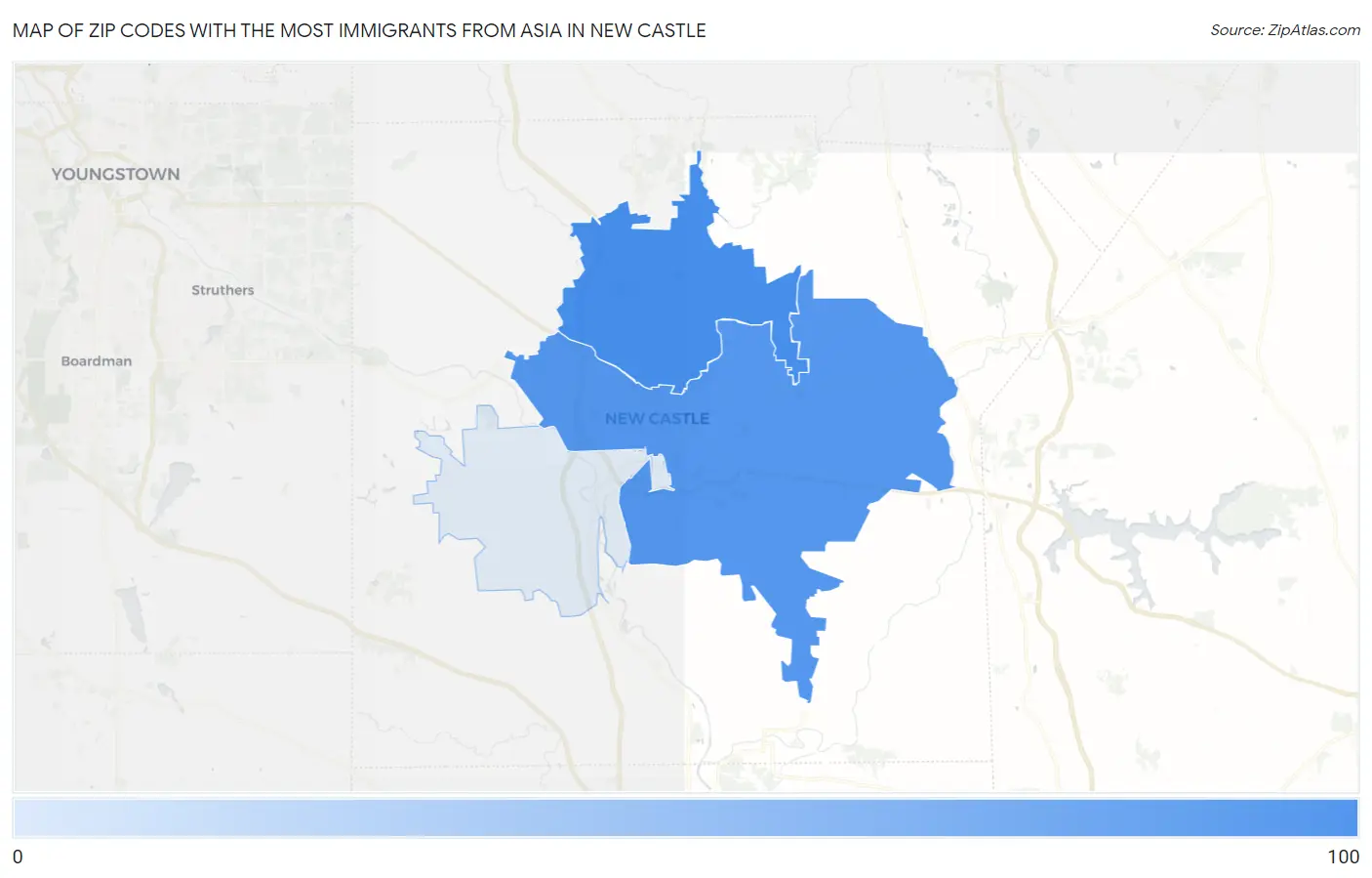 Zip Codes with the Most Immigrants from Asia in New Castle Map