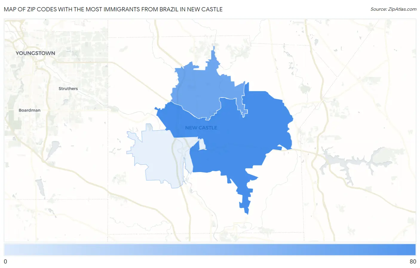 Zip Codes with the Most Immigrants from Brazil in New Castle Map