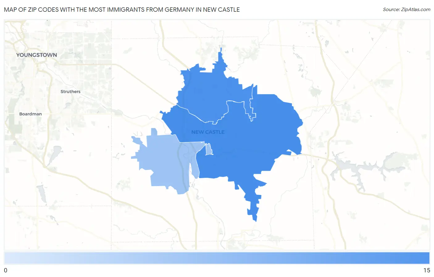 Zip Codes with the Most Immigrants from Germany in New Castle Map