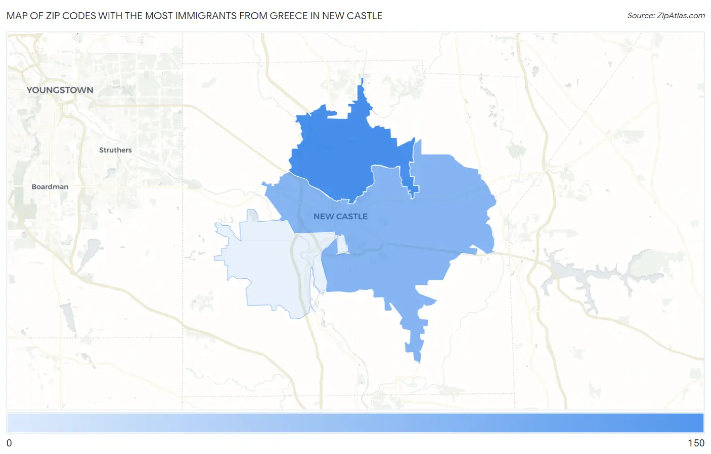 Zip Codes with the Most Immigrants from Greece in New Castle Map