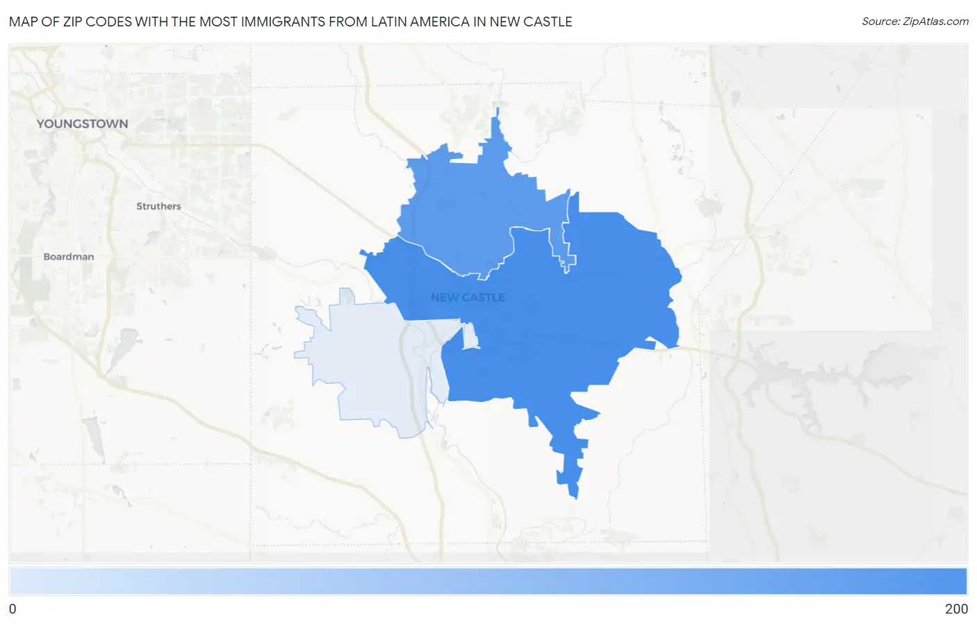 Zip Codes with the Most Immigrants from Latin America in New Castle Map