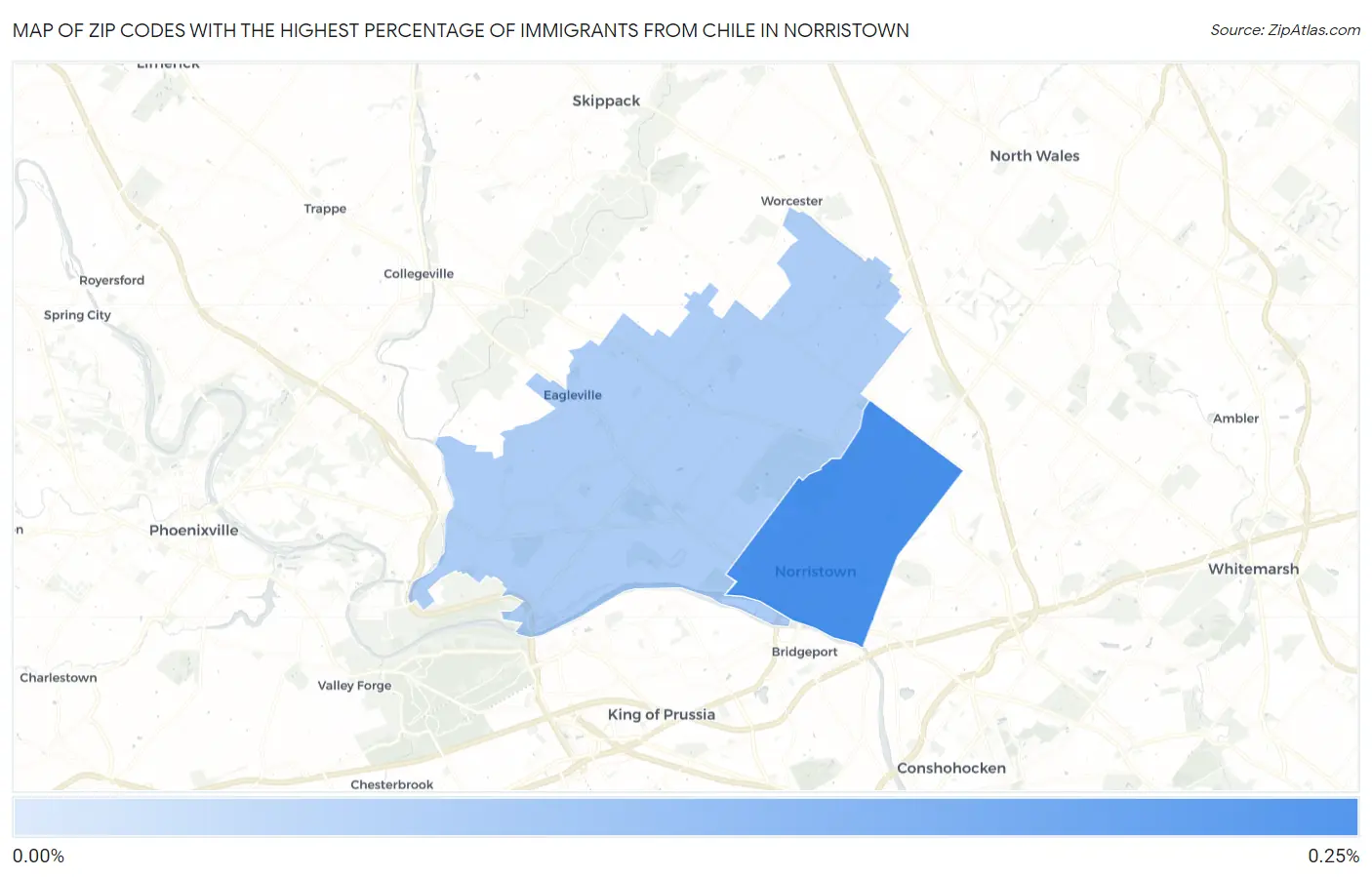 Zip Codes with the Highest Percentage of Immigrants from Chile in Norristown Map