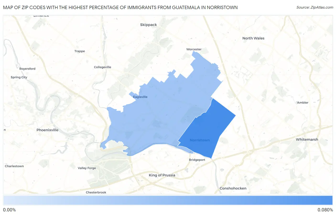 Zip Codes with the Highest Percentage of Immigrants from Guatemala in Norristown Map