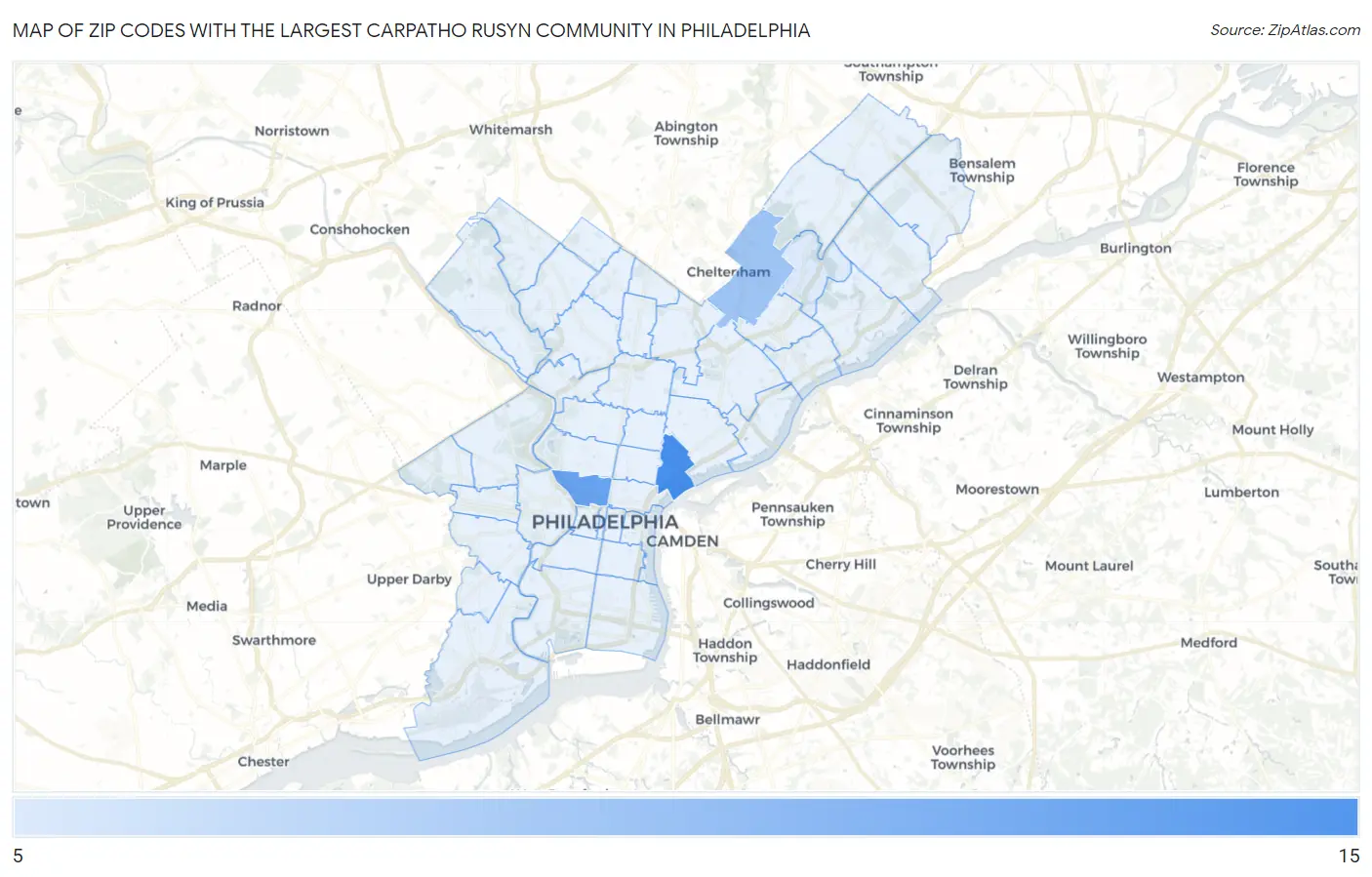 Zip Codes with the Largest Carpatho Rusyn Community in Philadelphia Map