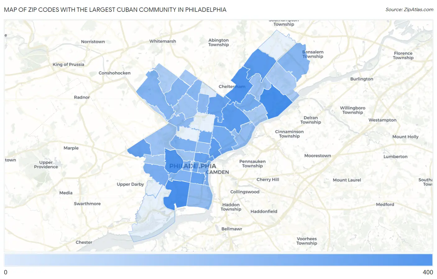 Zip Codes with the Largest Cuban Community in Philadelphia Map