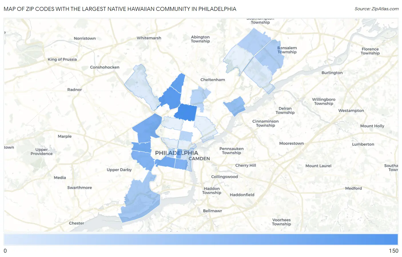 Zip Codes with the Largest Native Hawaiian Community in Philadelphia Map