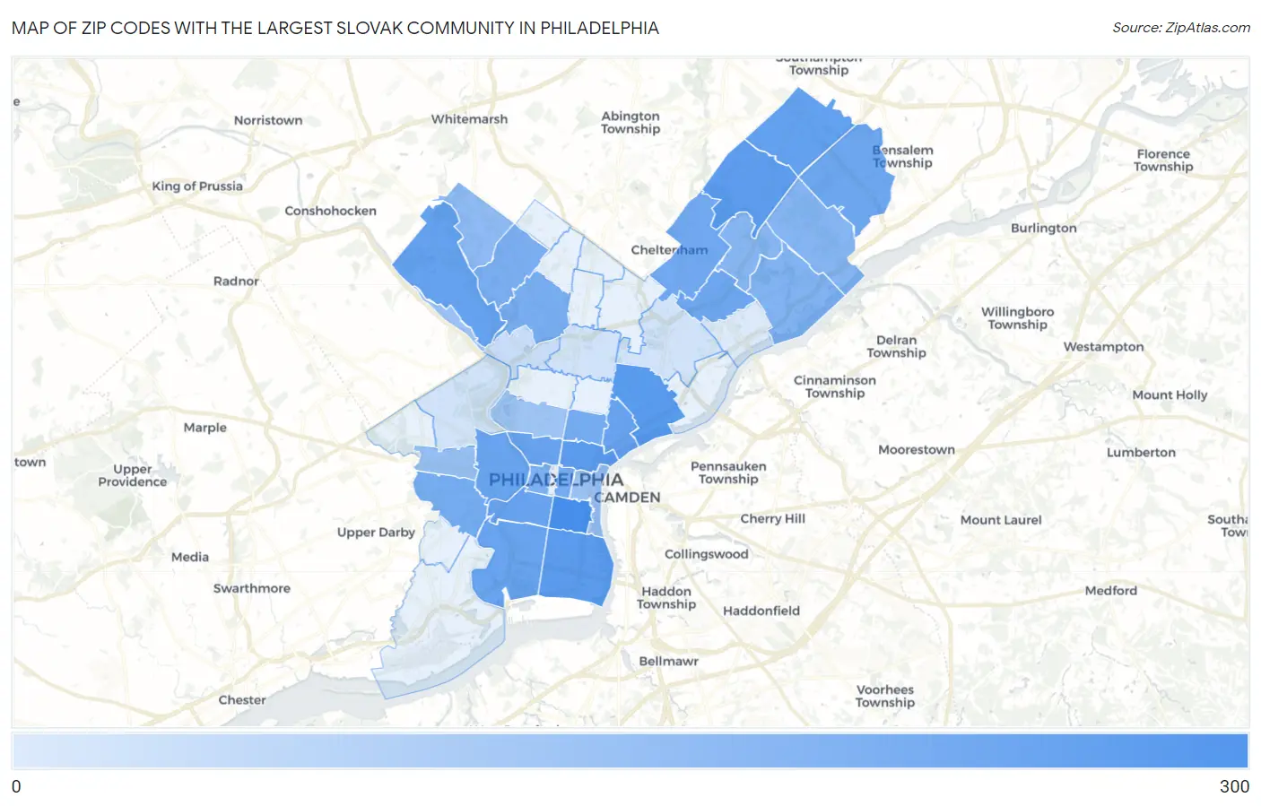 Zip Codes with the Largest Slovak Community in Philadelphia Map