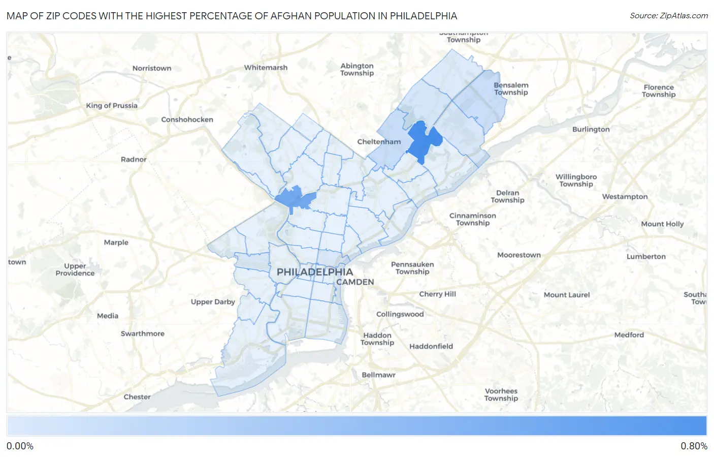 Zip Codes with the Highest Percentage of Afghan Population in Philadelphia Map