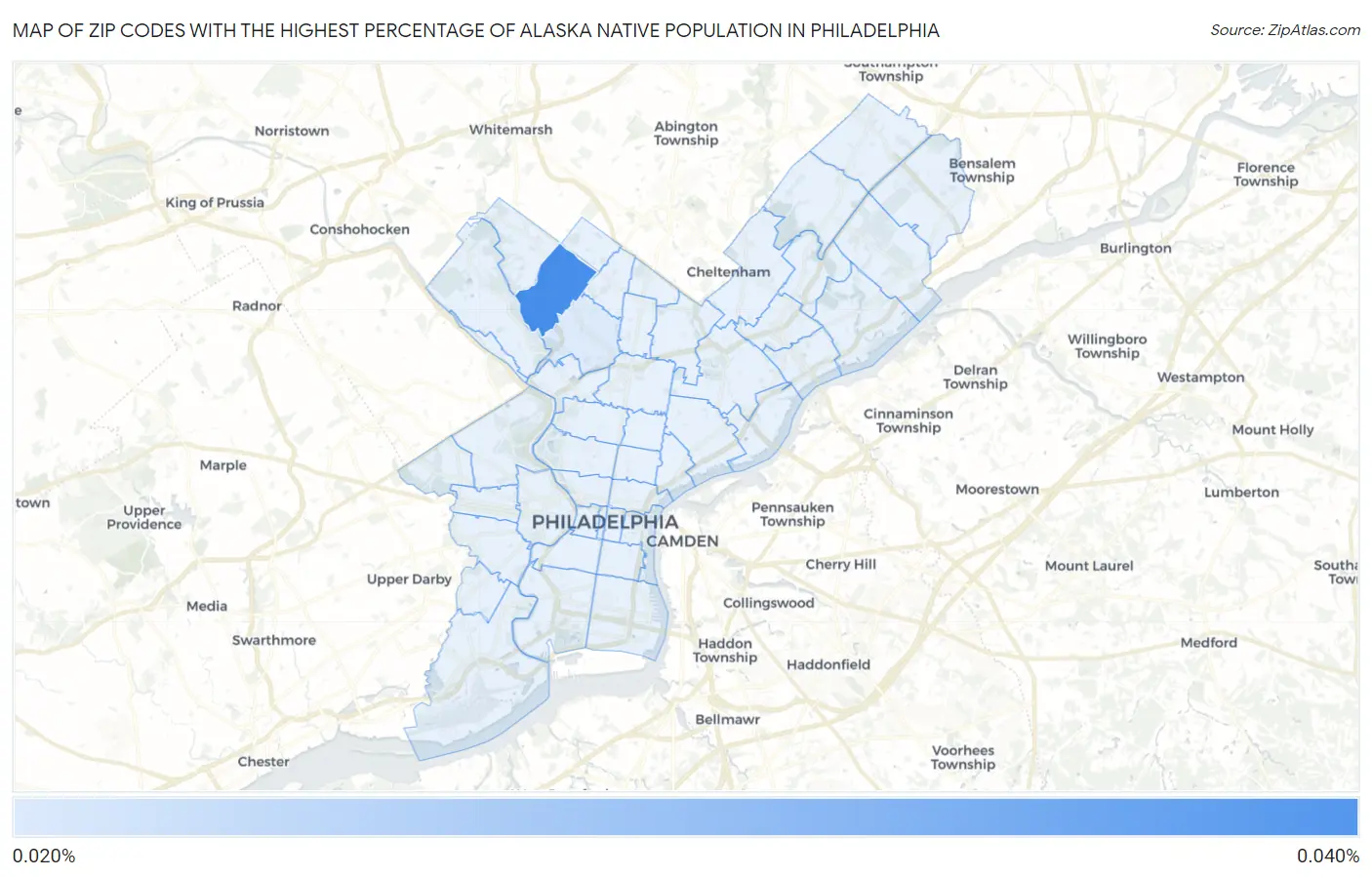 Zip Codes with the Highest Percentage of Alaska Native Population in Philadelphia Map