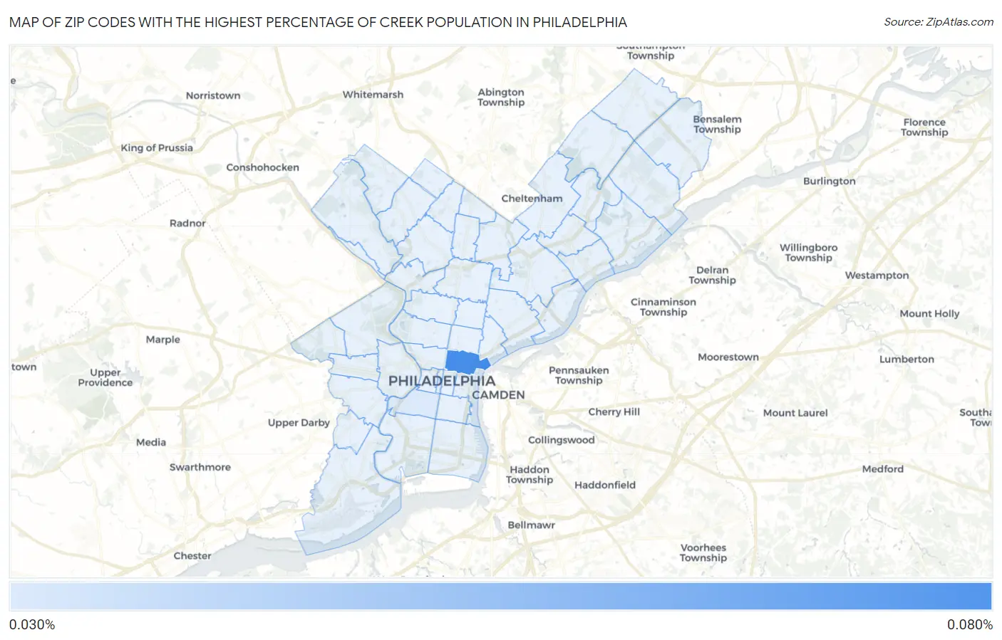 Zip Codes with the Highest Percentage of Creek Population in Philadelphia Map